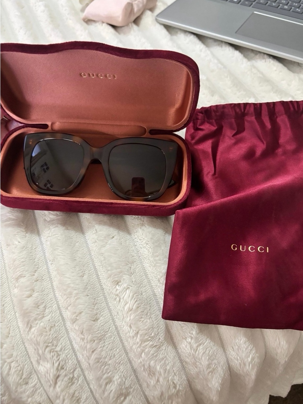 Gucci Brown Oversized Square Sunglasses with Burgundy Case